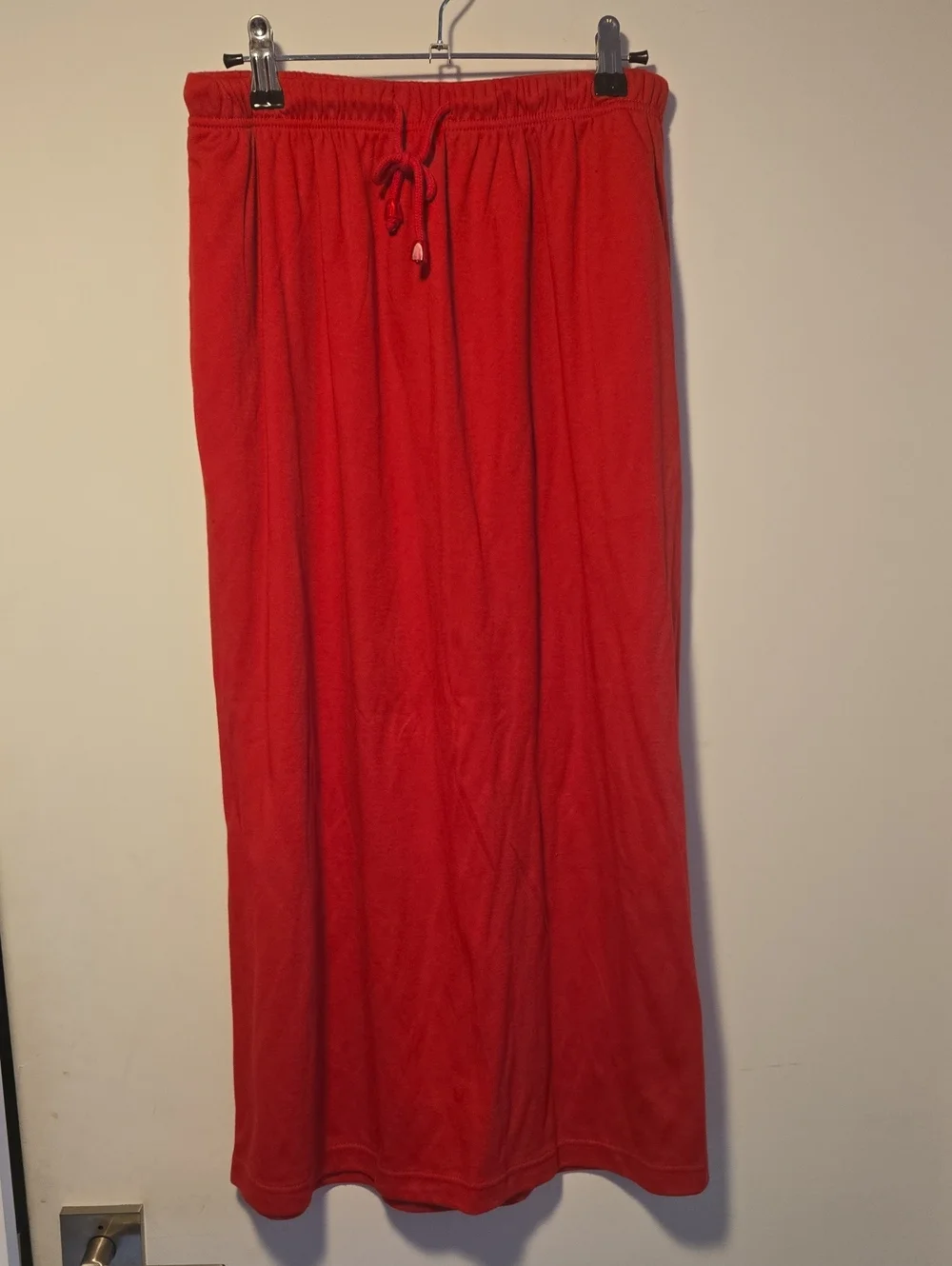 Vintage Y2K 90’s M Red Midi Skirt Drawstring Stretchy Waist Jersey Knit Sporty
